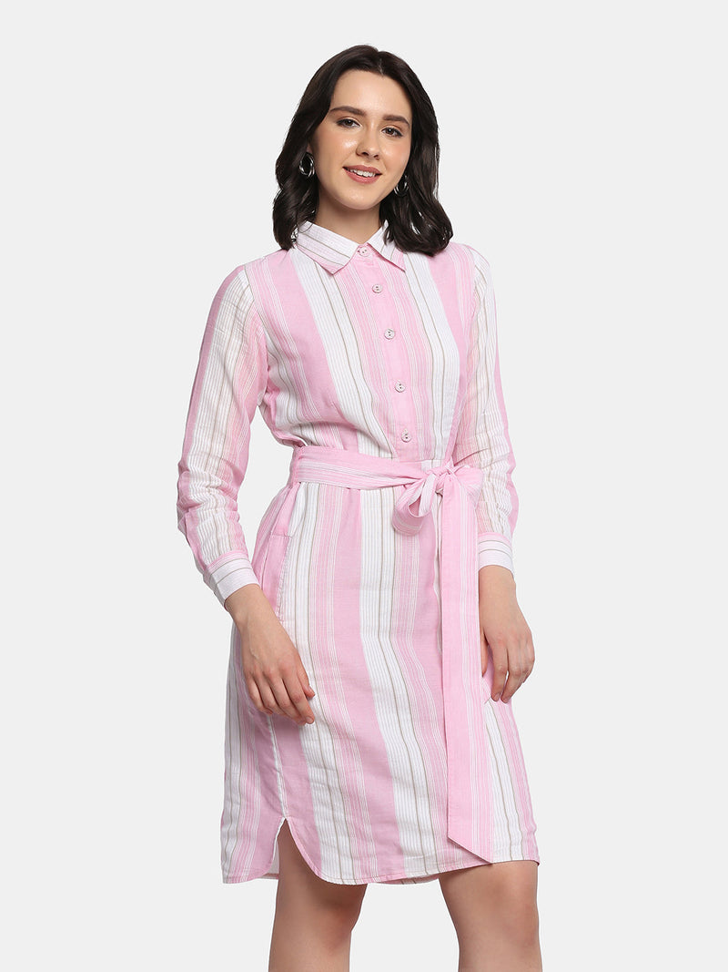 Cotton Shirt Dress - Baby Pink