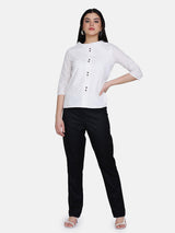 Round Collar Cotton Top For Women - White