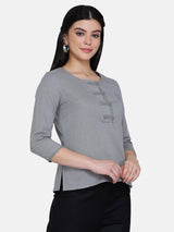 Button Detail Cotton Top For Women - Laurel Green