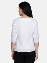Wood Button Detail Cotton Top For Women - White
