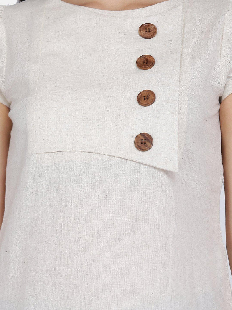 Flap Detail Cotton Top For Women - Beige