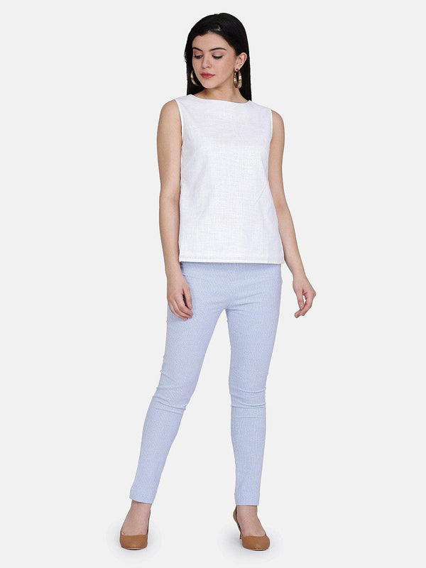 Sleeveless Cotton Top For Women - White