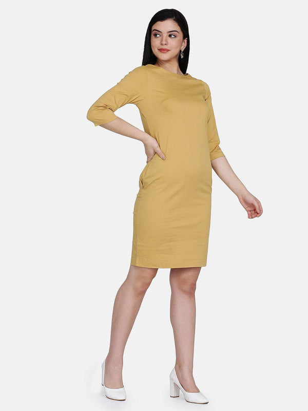 Mustard Yellow Cotton Poplin Sheath Dress