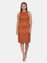 Sleeveless Formal Straight Dress For Women Work - Burnt Orange
