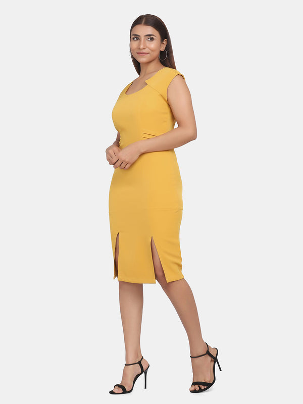 Stretch Formal Evening Dress For women - Mustard Yellow