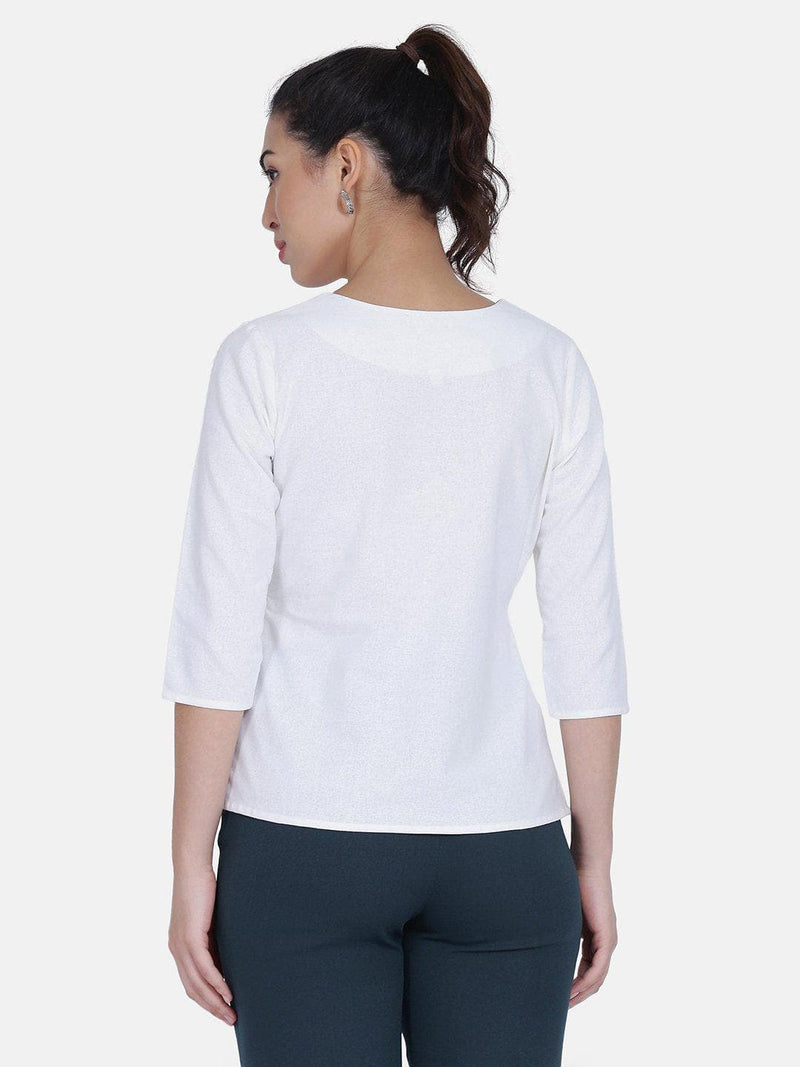 Flap & Button Cotton Top For Women - White
