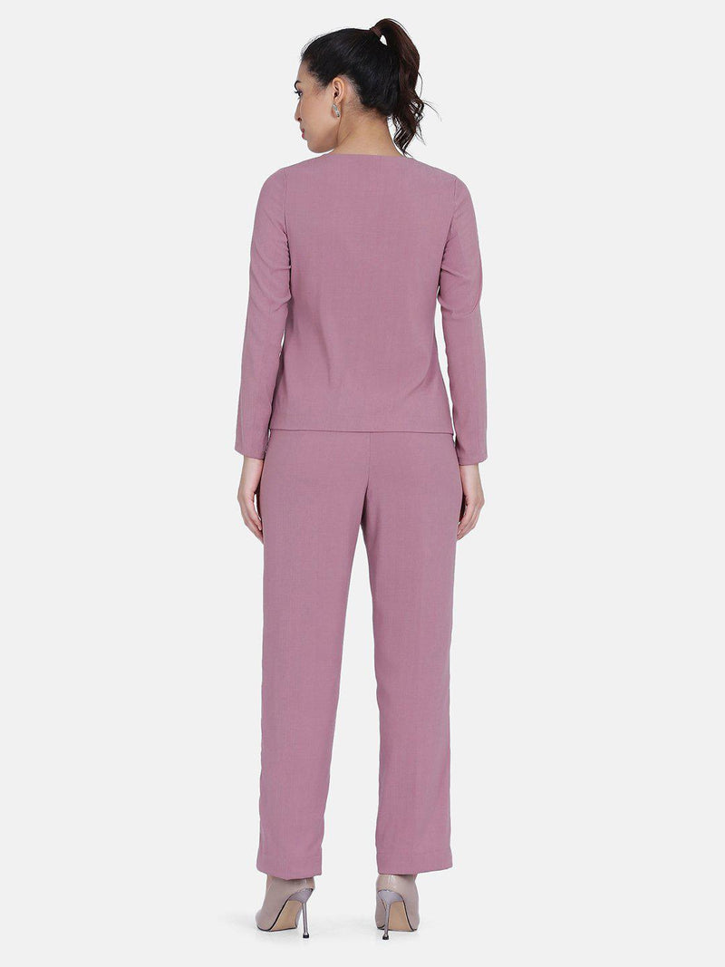 Dusty Rose Pink Poly Crepe Pant Suit