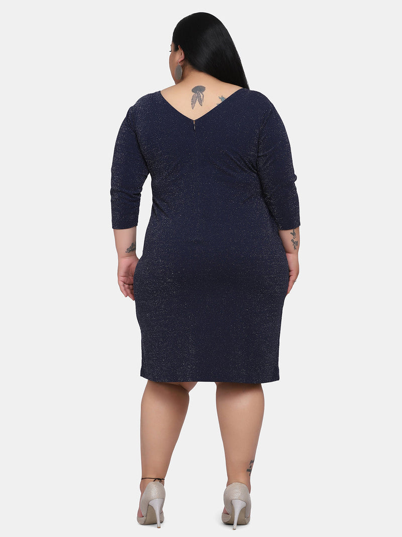 Shimmery Stretch Party Dress For Women- Navy Blue