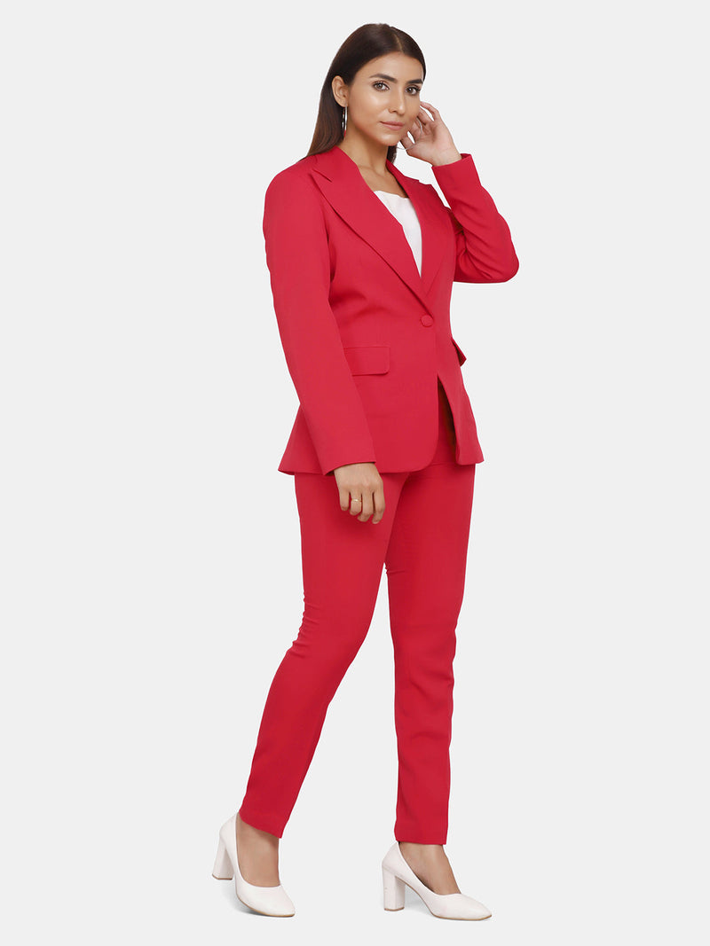 Single Button Blazer for Women- Red
