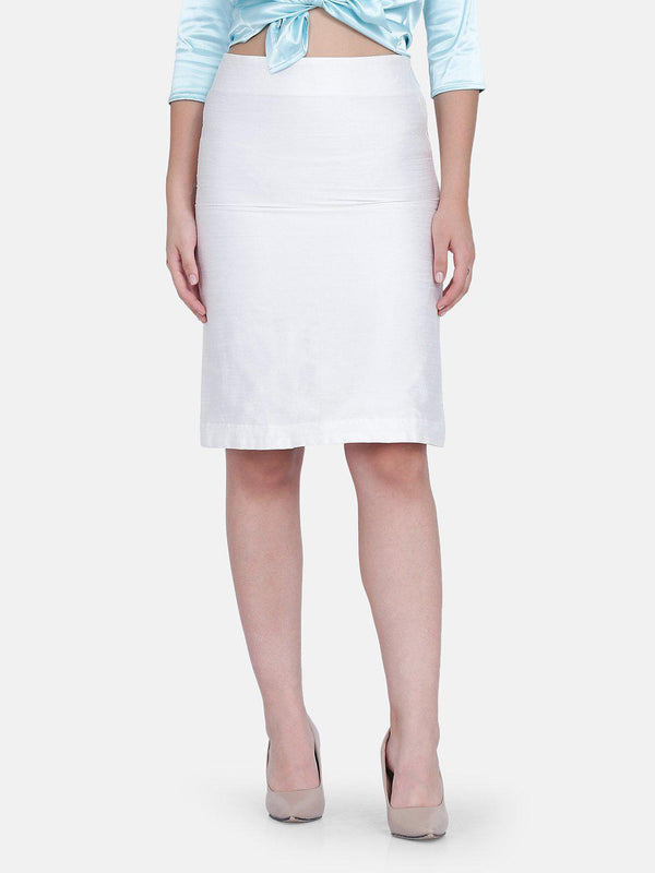 White Dupioni Straight Skirt