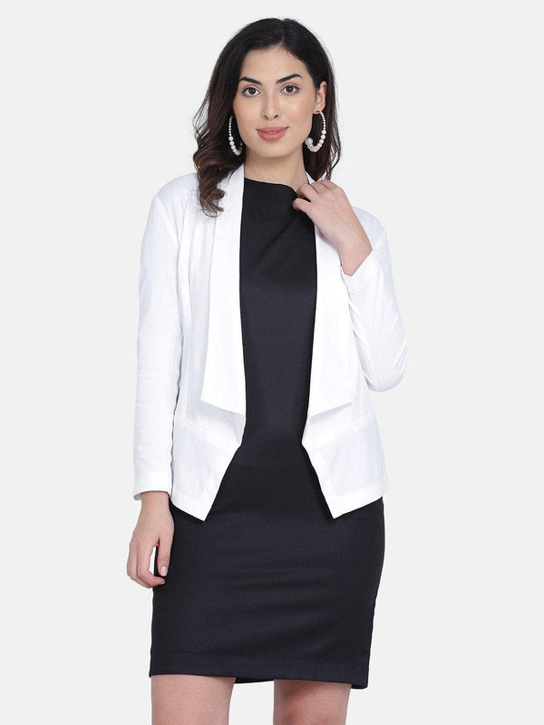 Half Lapel Cotton Jacket For Women - White