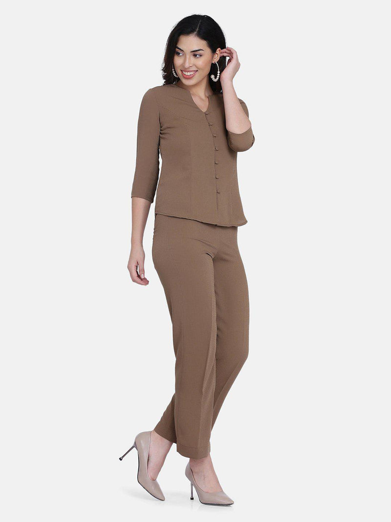 Brown Poly Moss Pant Suit