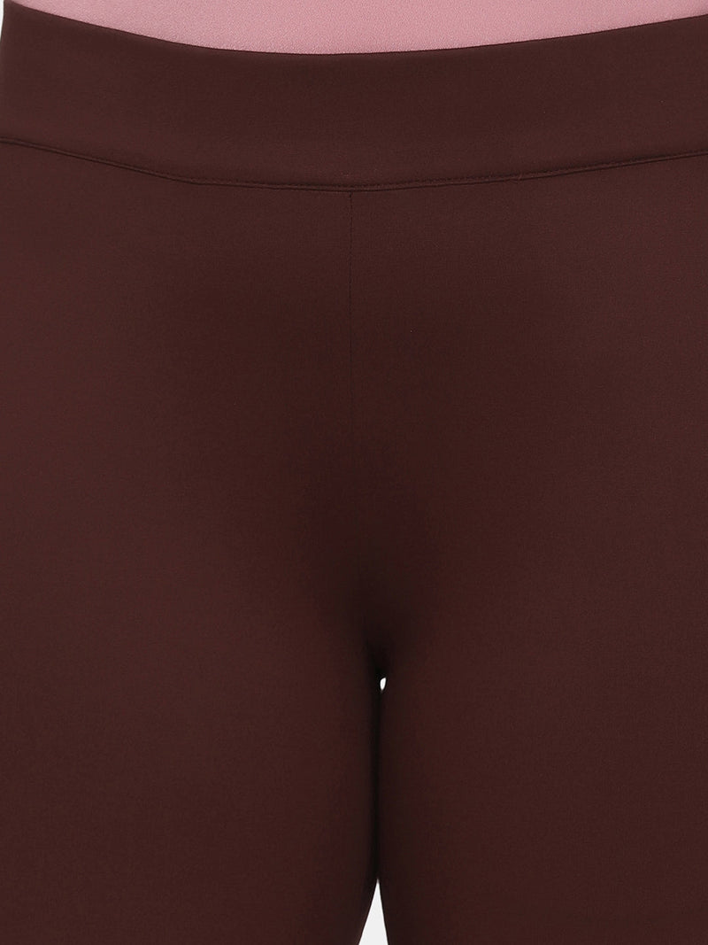 Slim-Fit Stretch Trousers For Women- Chocolate Brown