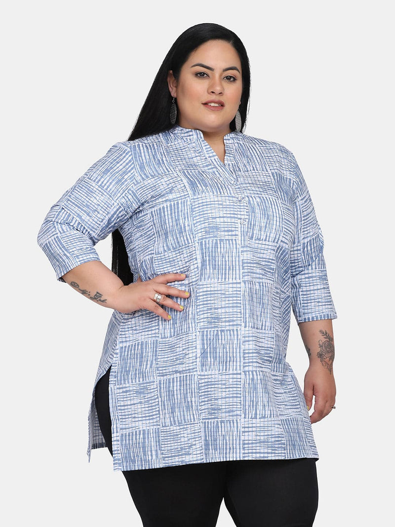 Abstract Printed Kurta for Office - Blue and White