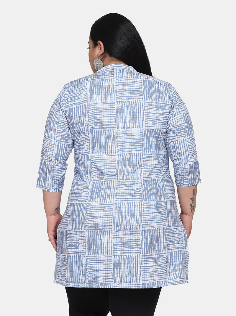 Abstract Printed Kurta for Office - Blue and White