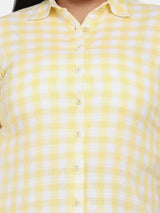 Cotton Chequered Collar Kurti For Work- Lemon Yellow