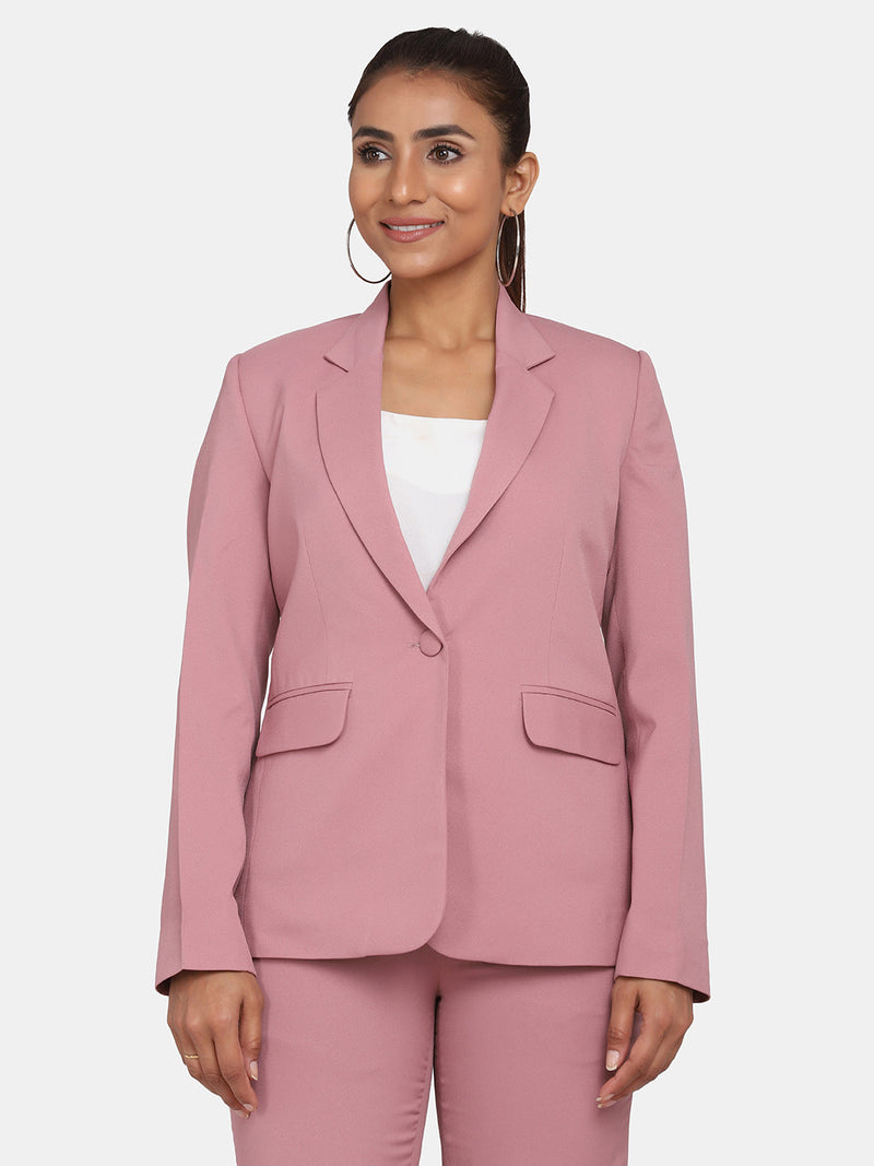 Single Button Stretch Blazer for Women- Pink