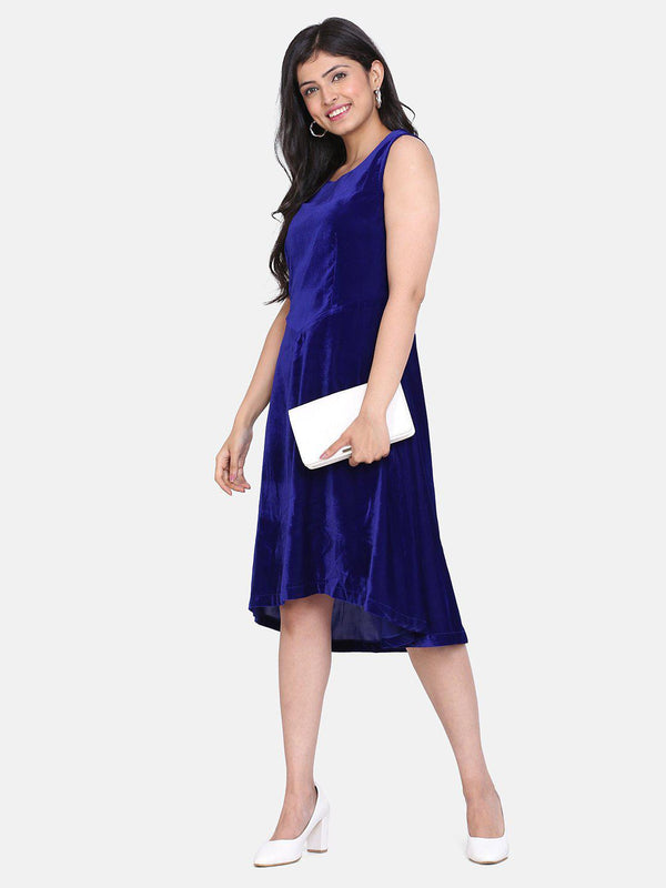 Velvet High Low Evening Dress For women- Royal Blue