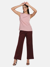 Wide Bottom Stretch Pants - Wine Red