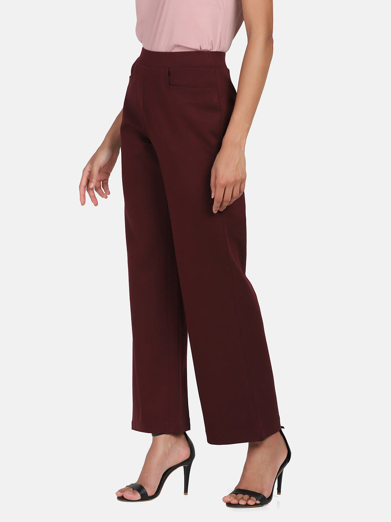 Wide Bottom Stretch Pants - Wine Red
