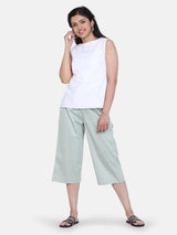 Dot Pattern Cotton Silk Culottes For Women - Sage Green