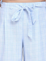 Check Cotton Co-ord Culottes For Women - Sky Blue