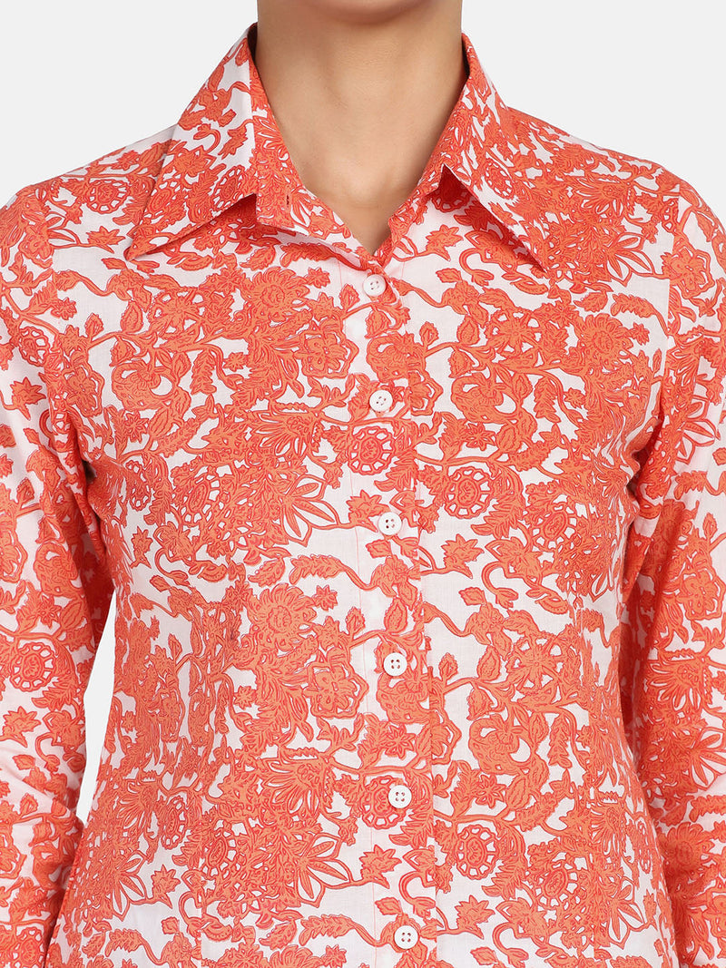 Cotton Printed Shirt - Orange
