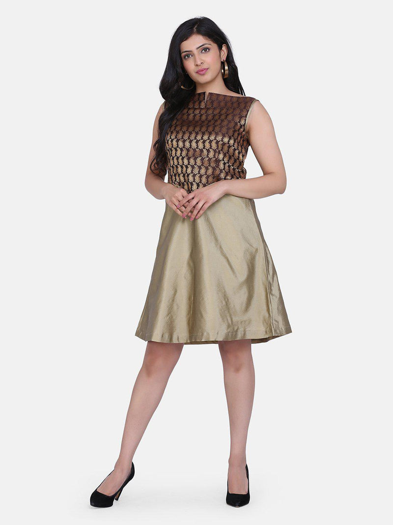 Silk A Line Party Dress For Women - Golden