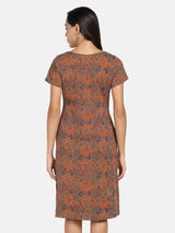 Printed Paisley Print Georgette Sheath Dress for Women - Orange & Blue