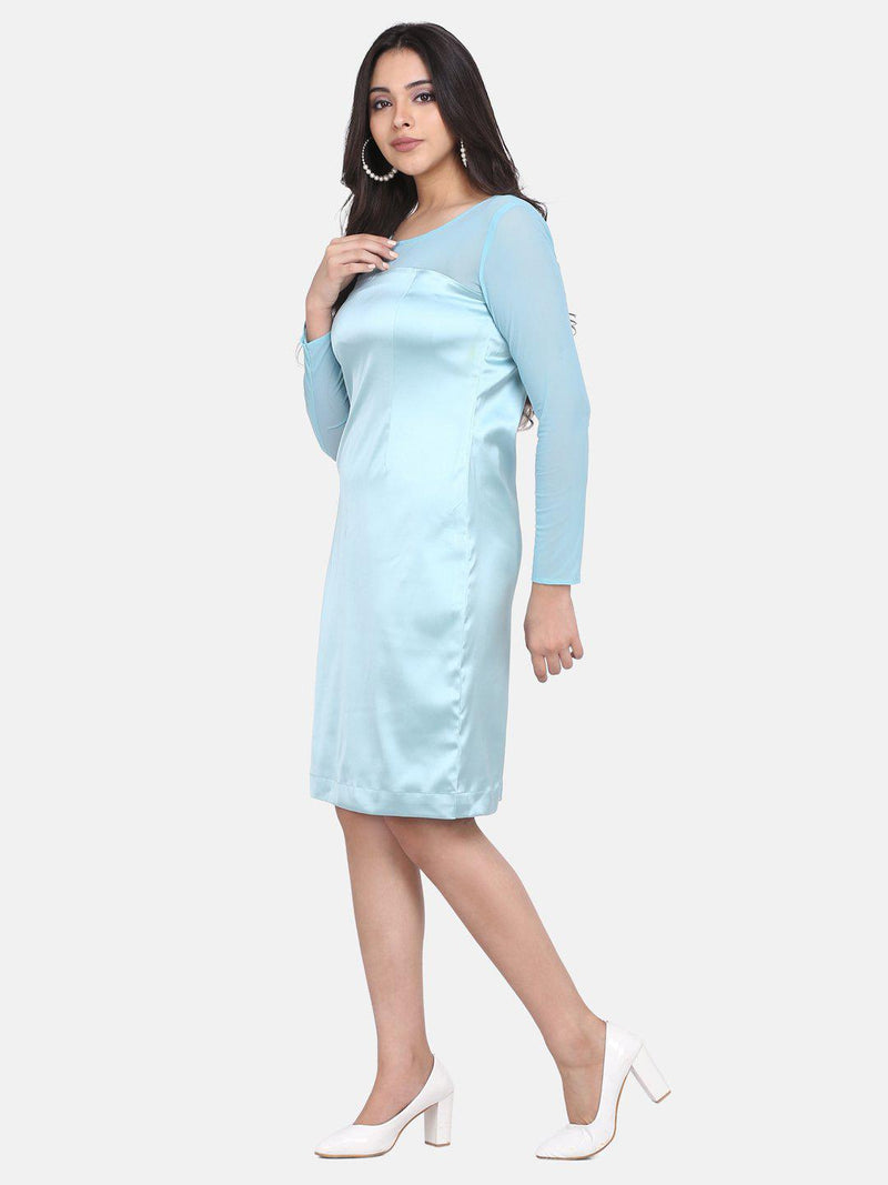 Stretch Satin Party Dress For women - Sea Green