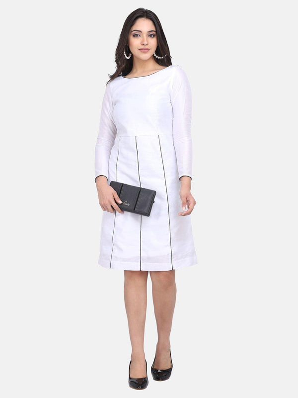 Dupioni A line Party Dress For Women - Paper White