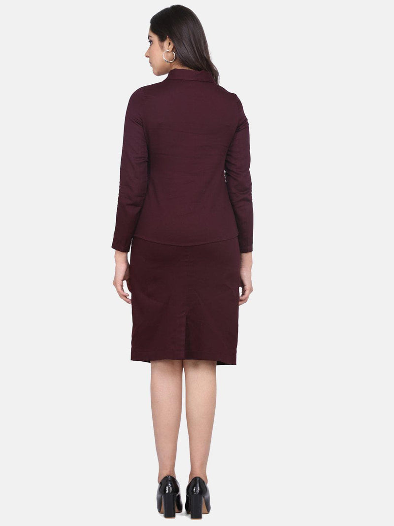 Burgundy Red Cotton Skirt Suit