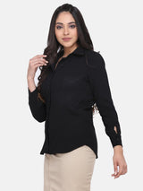 Button Detailed Collared Shirt - Black