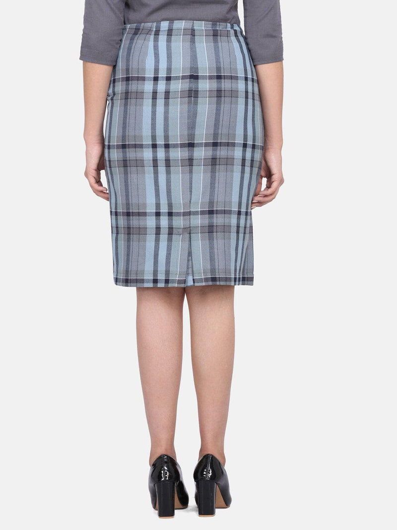 Grey Checkered Straight Cotton Skirt
