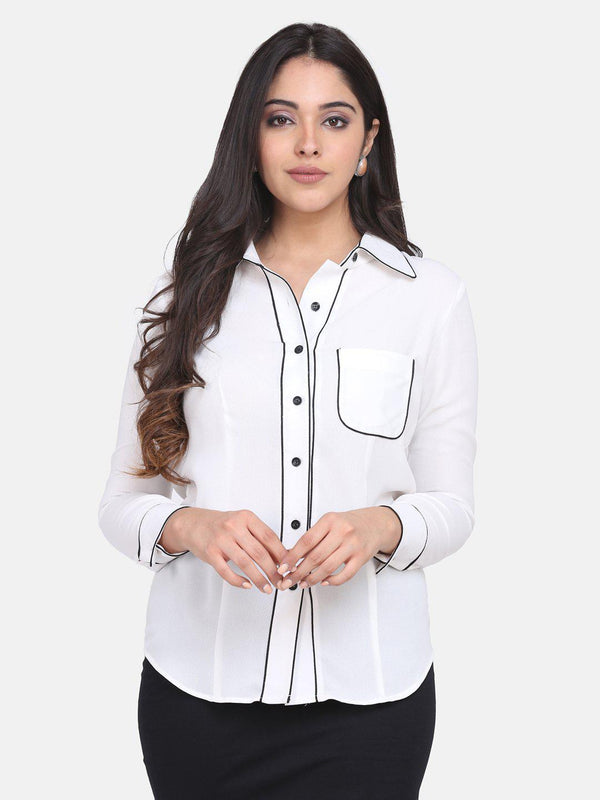 Poly Moss Collared Shirt For Women - White