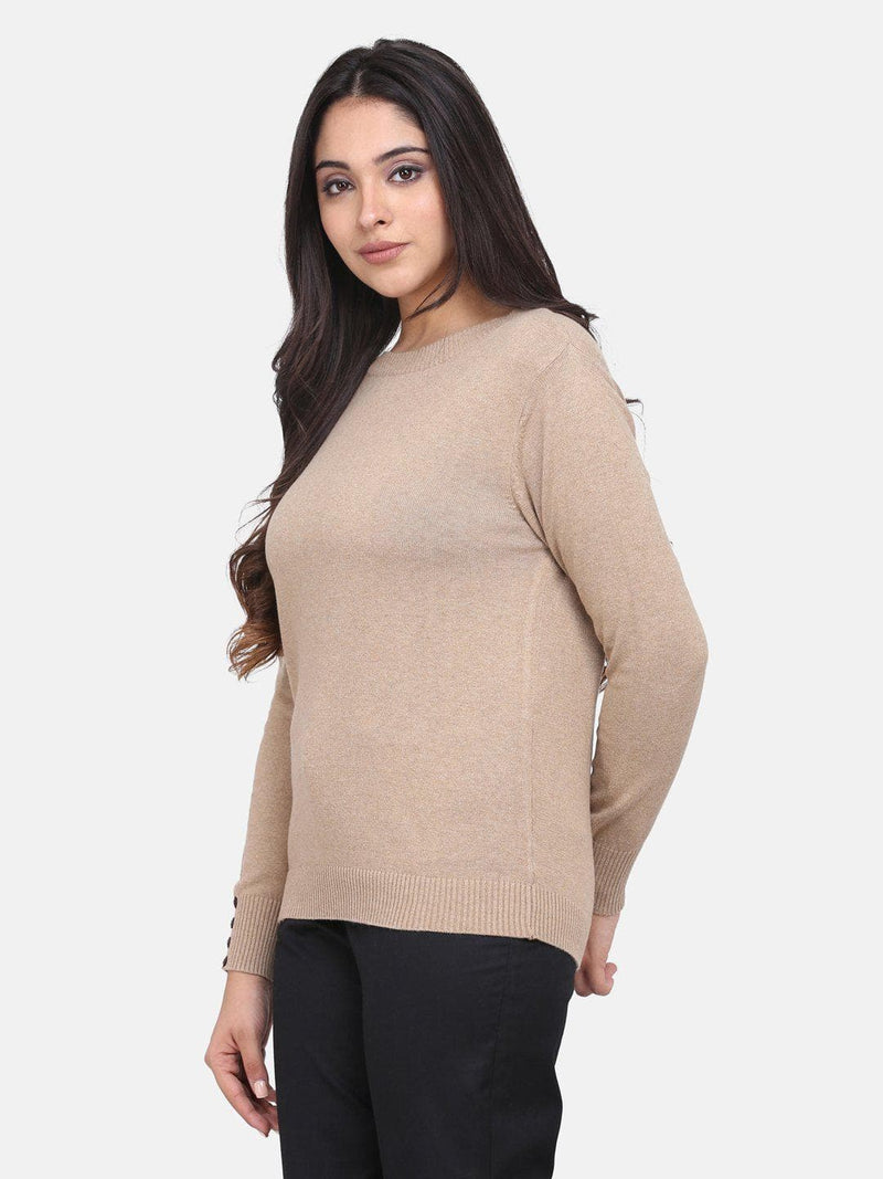 Cotton Pullover For Women - Tan Brown