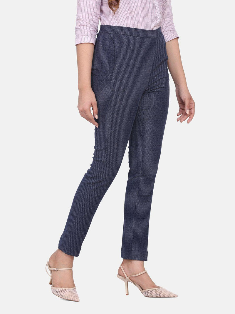 Blue Cotton Stretch Pull Up Pants