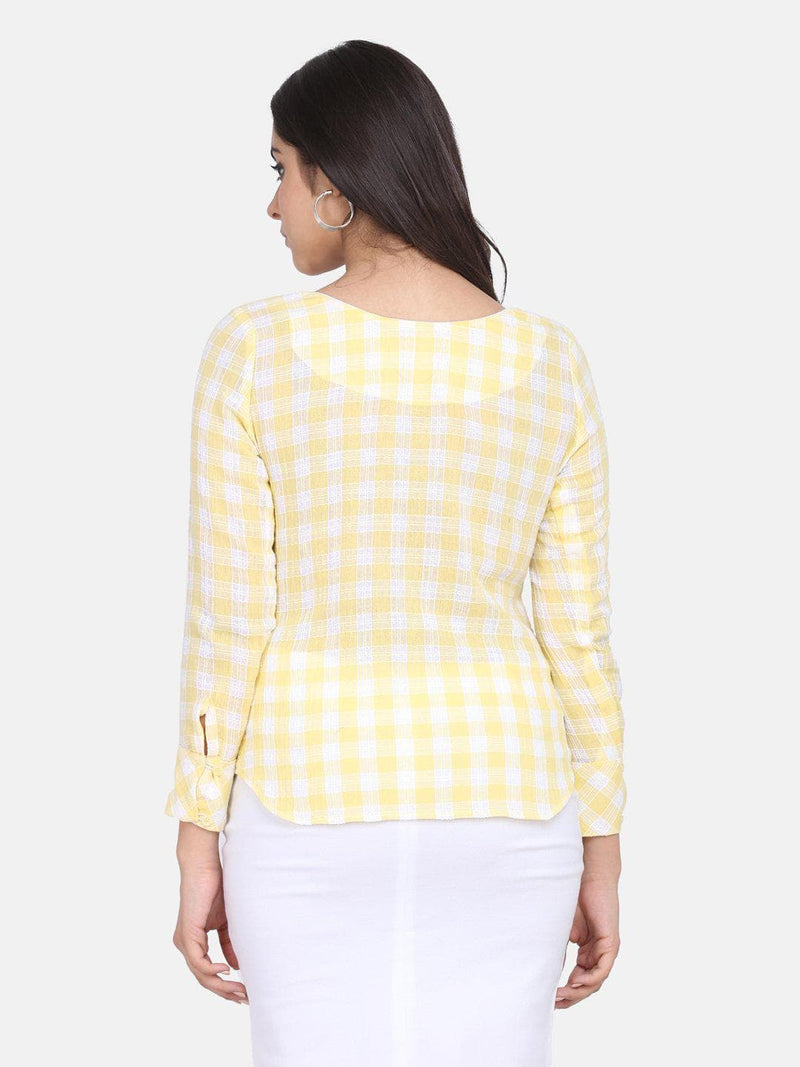 Checkered Cotton Top For Women - Lemon Yellow