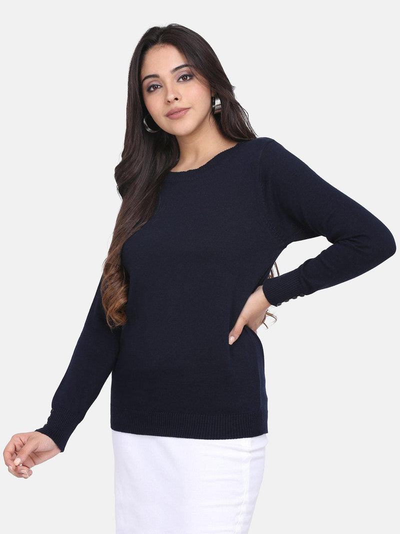 Cotton Pullover For Women - Navy Blue