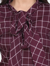 Front Tie Crepe Top For Women - Maroon