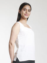 Square Neck Poly Moss Camisole Top For Women - White