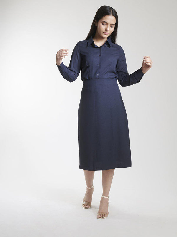 Navy Blue Poly Moss A line Skirt Suit