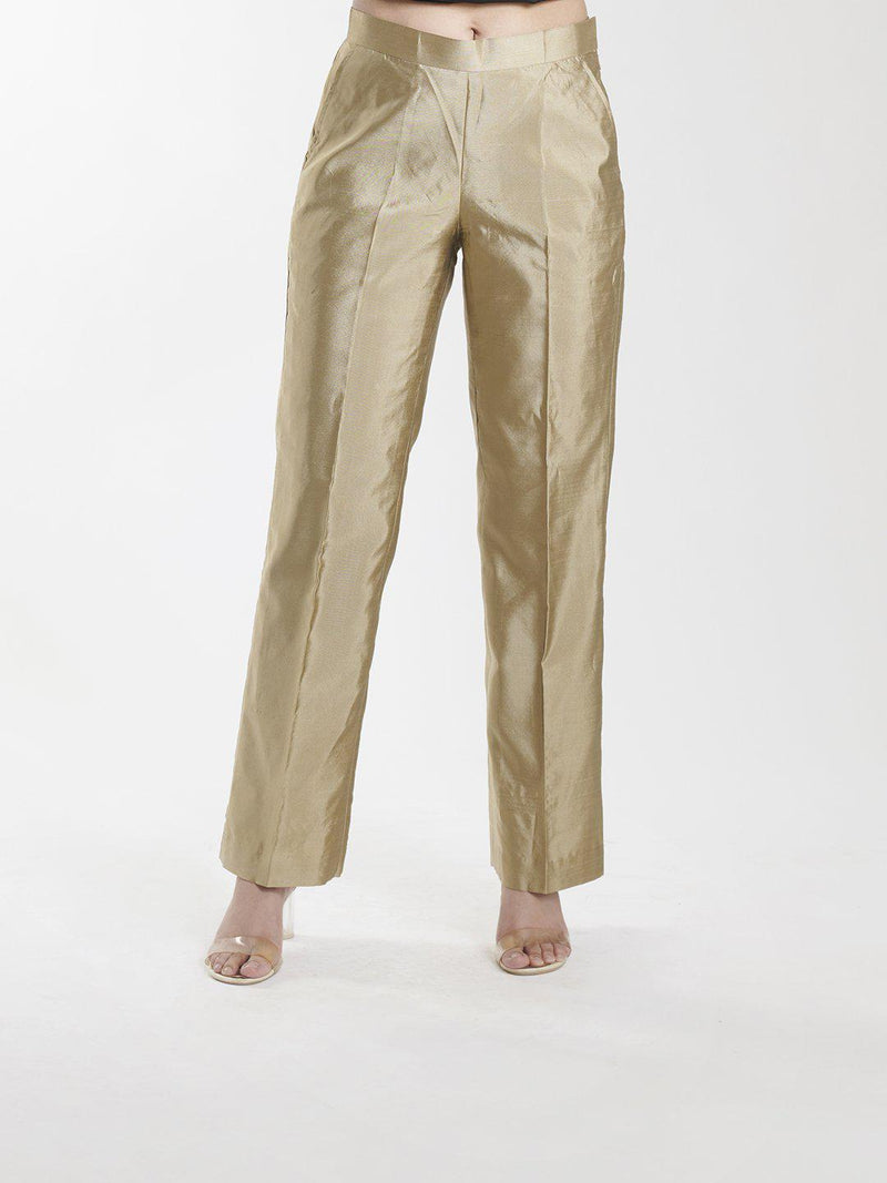 Black Satin Top and Golden Beige Silk Trouser