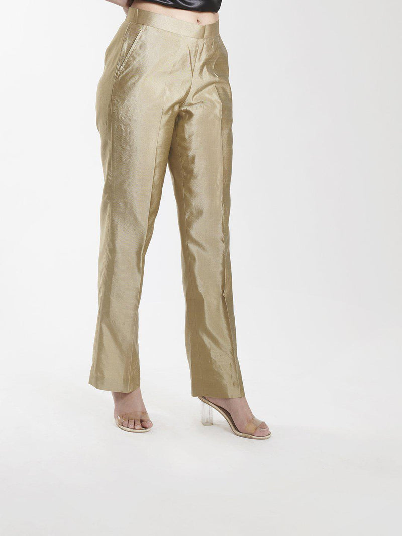 Golden Beige Silk Trousers