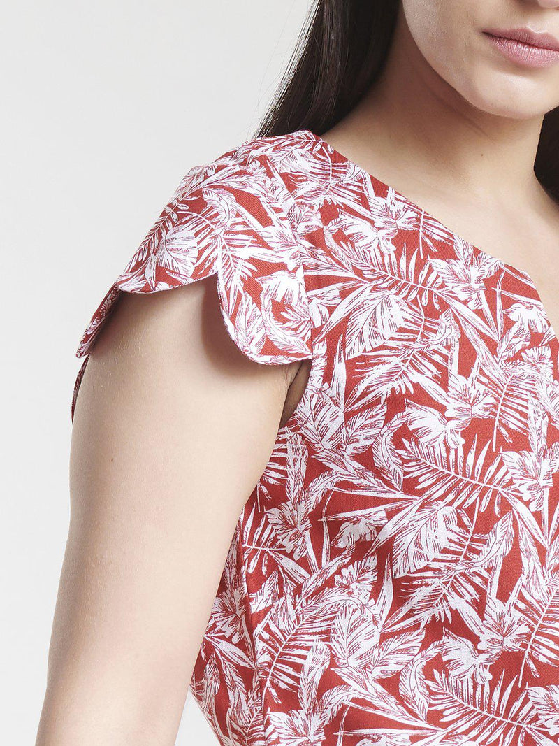 Printed Cotton Top For Women - Red