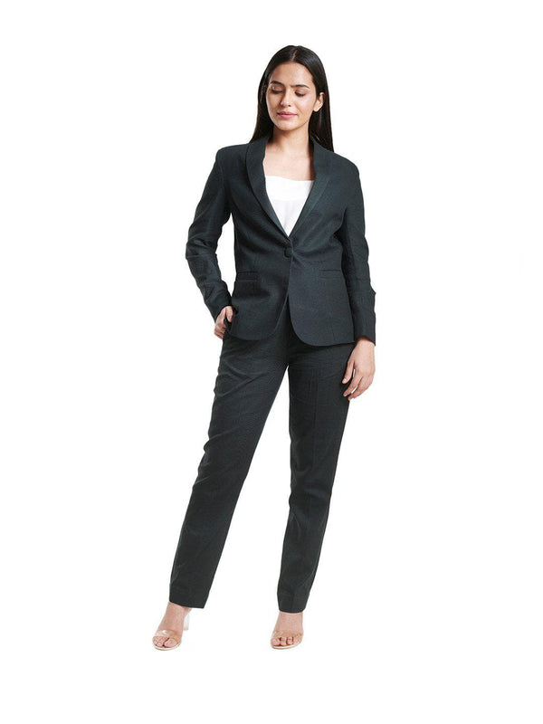 Jade Black and Bright White Prints Premium Cotton Tuxedo Suit for Women.