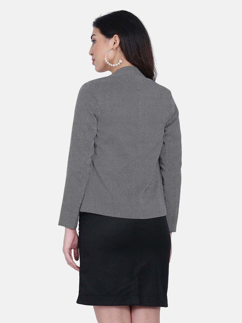 Swiss Dots Polyester Jacket For Women - Silver Grey